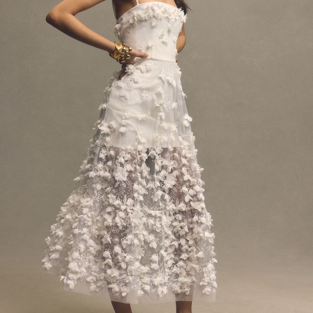 Helsi Audrey Square-Neck Floral Applique Sheer Midi Dress